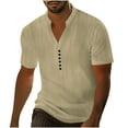 thumbnail image 2 of ITSAME T-Shirt for Mens, Solid Color Solid Color Buttons V Neck Summer Causal Breathable Tee Khaki 3XL, 2 of 9