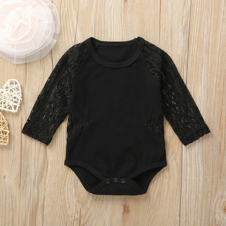 

THE WILD Toddler Girl Long Sleeve Lace Solid Romper Bodysuit Clothes