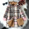 thumbnail image 2 of Winter Fleece Coat for Girls Lined Plush Warm Hooded Parka Children's Classic Plaid Printed Button Cotton Coat Long Sleeve Jackets with Free Bag Two-Piece Set, 2 of 3