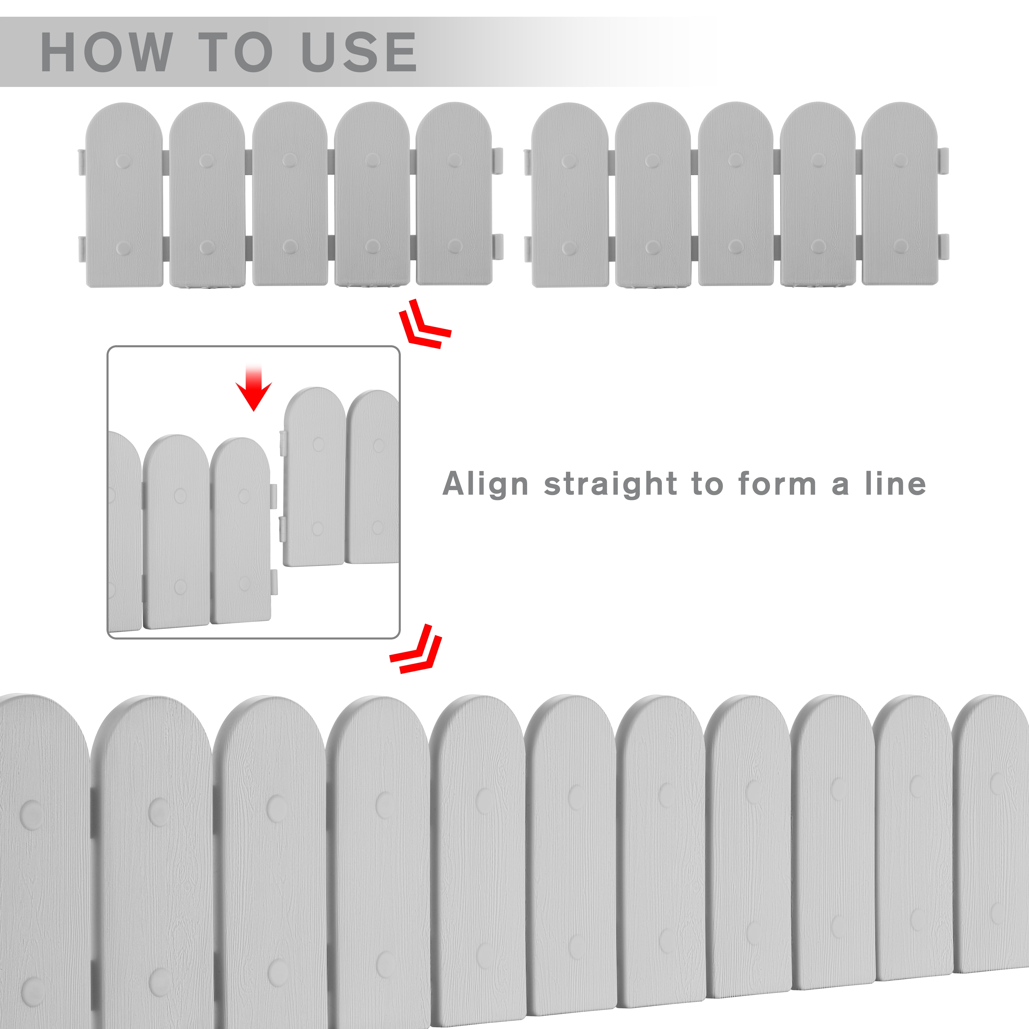 Evelyne Garden Border Edging: Wooden Fence Design - 16pcs Gray Yard Landscaping Fence Liner Lawn Edge Barrier - 20ft Kit of Decorative Lawn Landscape Panels Elements - GMT-10374-E08