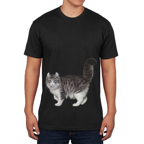 American Curl Cat Mens Soft T Shirt Black SM