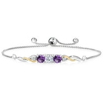 Gem Stone King 925 Sterling Silver and 10K Yellow Gold White Lab Grown Diamond Tennis Bracelet for Women (1.47 Cttw, Gemstone April Birthstone, Fully Adjustable up to 9 inch)