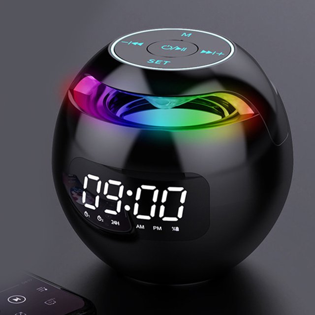 Modelo de reloj de bola, altavoz inalámbrico bluetooth, tarjeta de colección de voz portátil