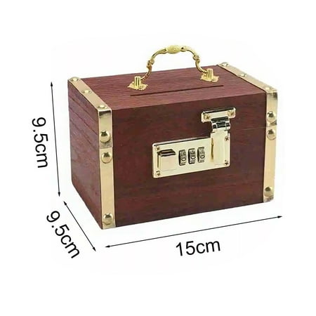 Retro wooden piggy bank with lock for children, simple home log storage box