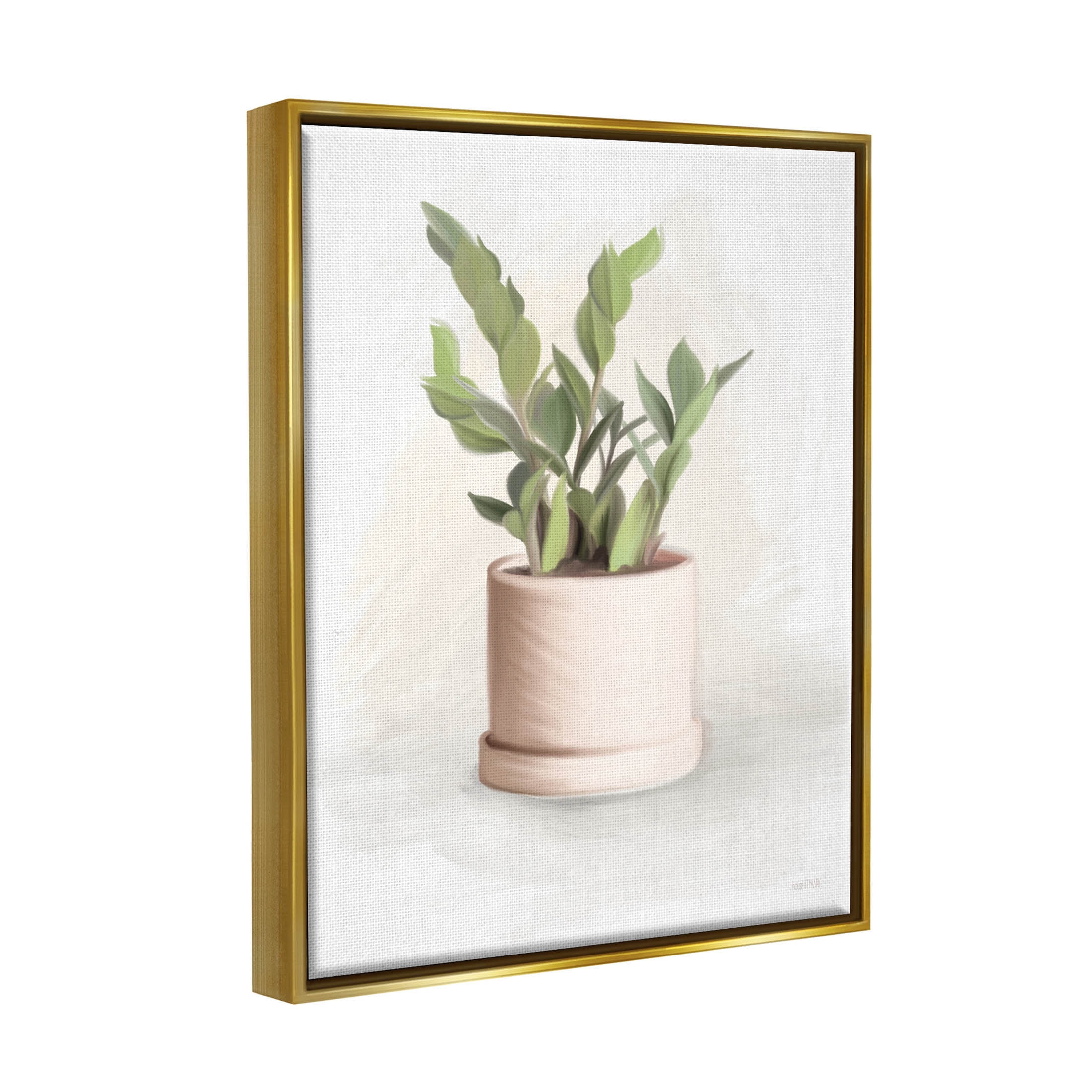 Stupell Industries Potted Herb Plant Minimal Gardening Graphic Art Metallic Gold Floating Framed Canvas Print Wall Art, Design by House Fenway