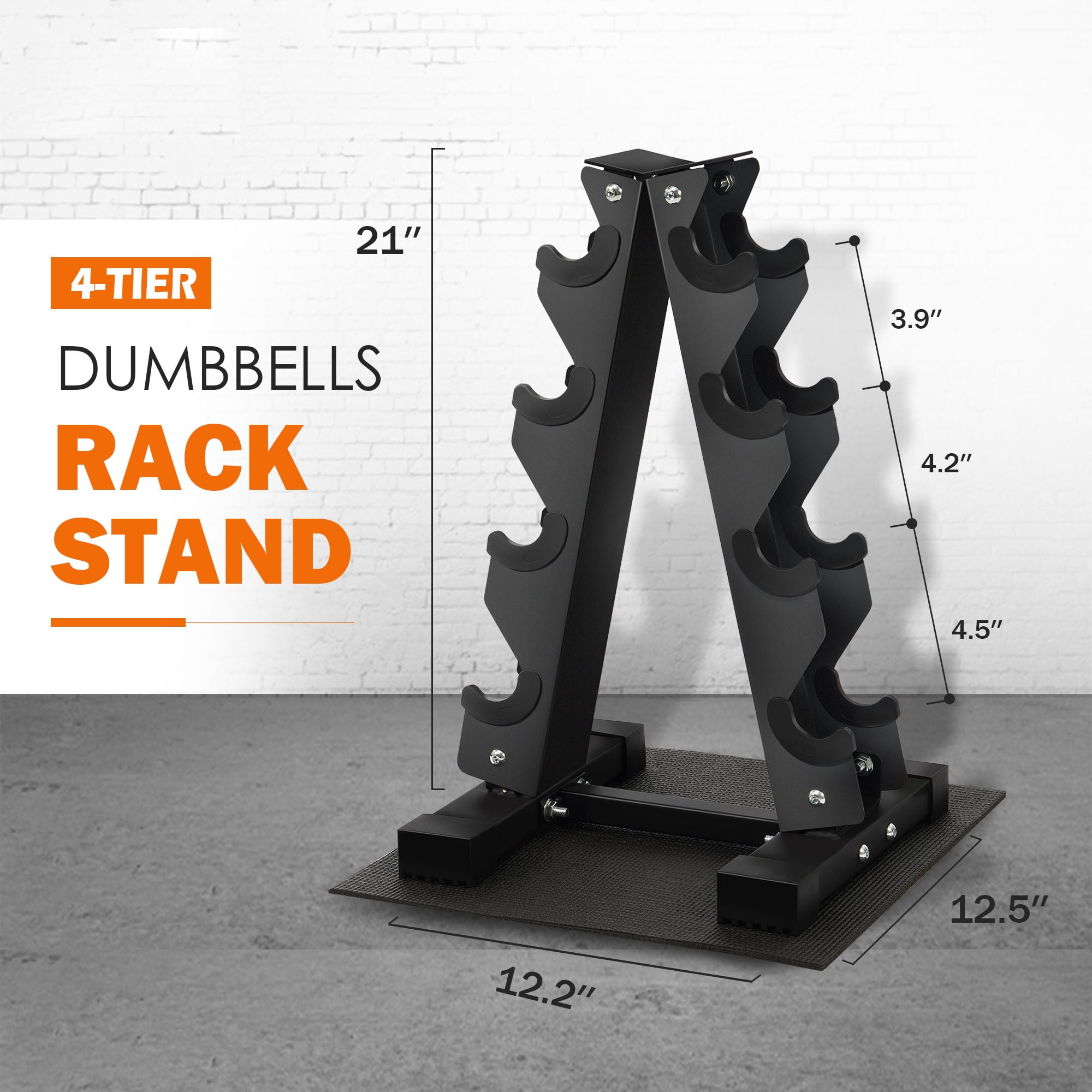 Prilinex 4 Tier Dumbbell Weight Racks, A-Frame, Weights Metal Strength Training Dumbbells Storage Rack for Home Gymz Space Saver,Black