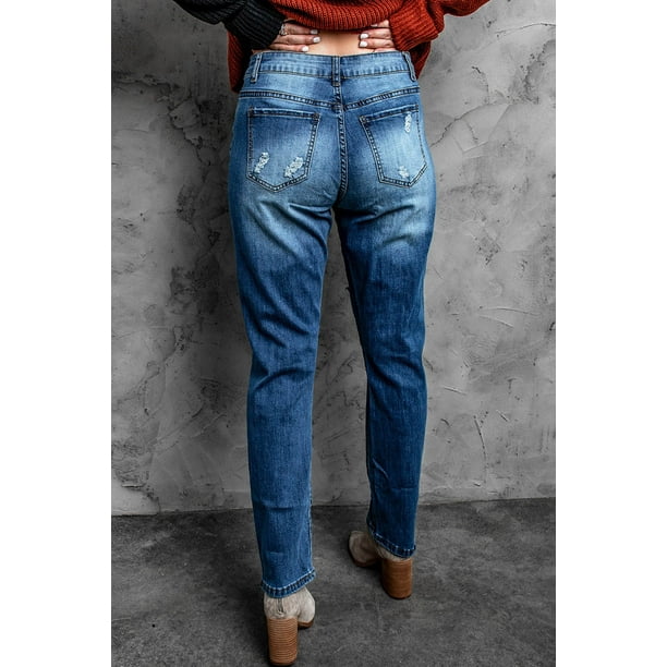 ABPHQTO Jeans de pierna recta desgastados con patchwork de corazón de San Valentín para mujer