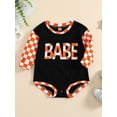 thumbnail image 2 of Qiylii Infant Baby Girl Boy Jumpsuit, Checkerboard Letter Print Patchwork Long Sleeves Round Neck Romper for Spring Autumn,0-24M, 2 of 9