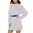 thumbnail image 1 of LUXUR Ladies Pullover Jumper Long Sleeve Sweater Dress Solid Color Mini Dresses Plain Crew Neck White S, 1 of 3