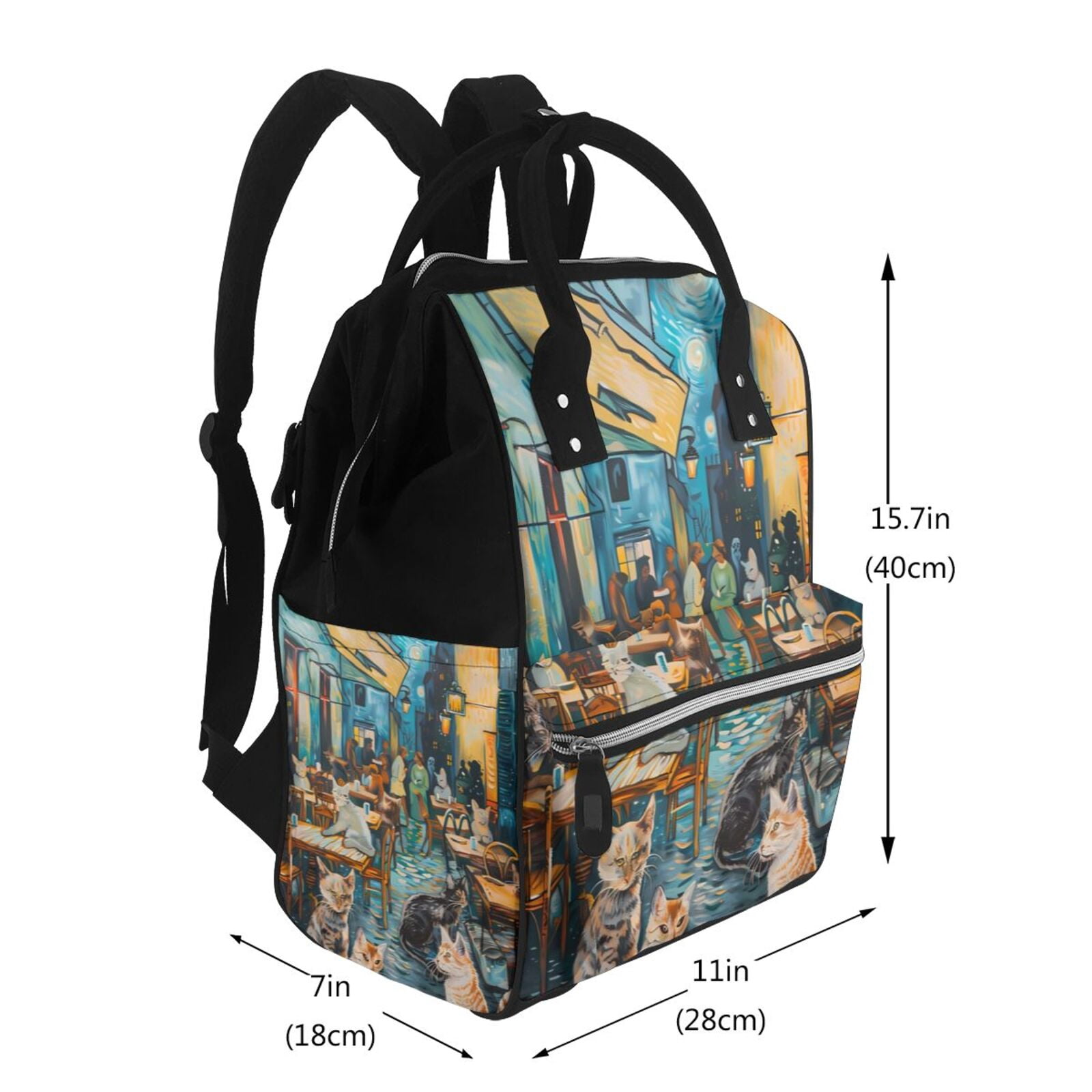 Fuzoiu Whimsical Cats Night Cafe Print Diaper Bag Backpack,Baby Essentials Travel Tote,Multi function Waterproof Diaper Bag, Travel Essentials Baby Bag - Unisex