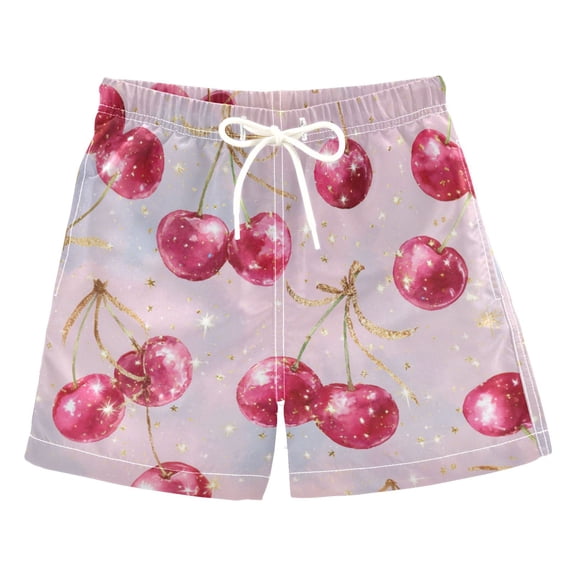 Kids' Beach Pants Comfortable Swim Trunks Watercolor Sparkling Cherries Shorts for Pool Vacation and Lounge Wear 2T