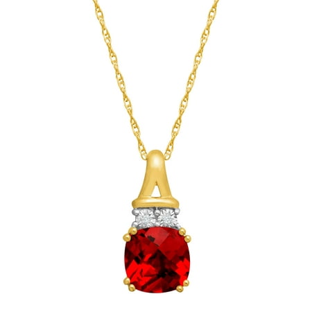 1 3/4 ct Created Ruby Pendant Necklace with Diamonds in 10kt Gold
