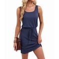 thumbnail image 3 of Women'S Waffle Knit Tank Dress Sleeveless Square Neck Casual Summer Outfit Dark Blue S, 3 of 9
