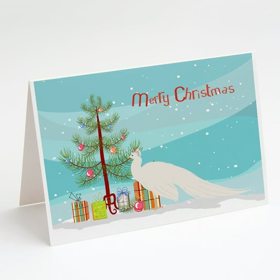 White Peacock Peafowl Christmas Greeting Cards and Envelopes Pack of 8