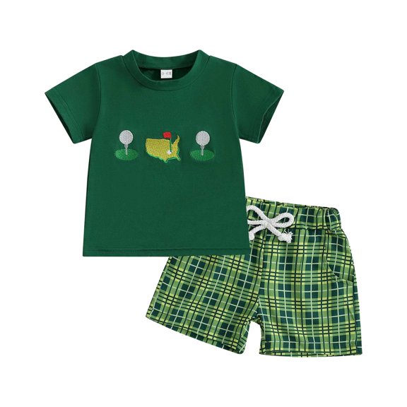 Ymyiu Toddler Boy Outfits Short Sleeve Toddler Baby Boy Outfit Summer Clothes Short Sleeve T-Shirt Tops & Loose Fit Shorts 2Pcs Set 18-24 Months (Green,18-24 Months)