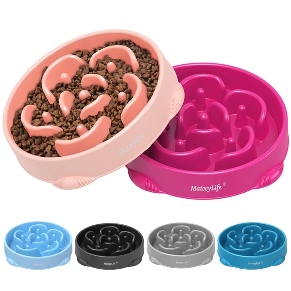 Cuencos MateeyLife para perros Slow Feeder, grandes, 4 tazas, 2 unidades, rosa y morado