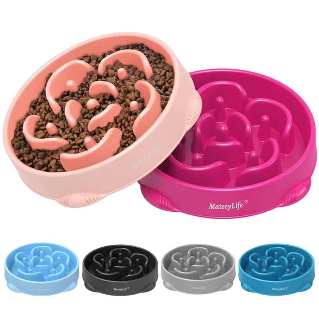 Cuencos MateeyLife para perros Slow Feeder, grandes, 4 tazas, 2 unidades, rosa y morado