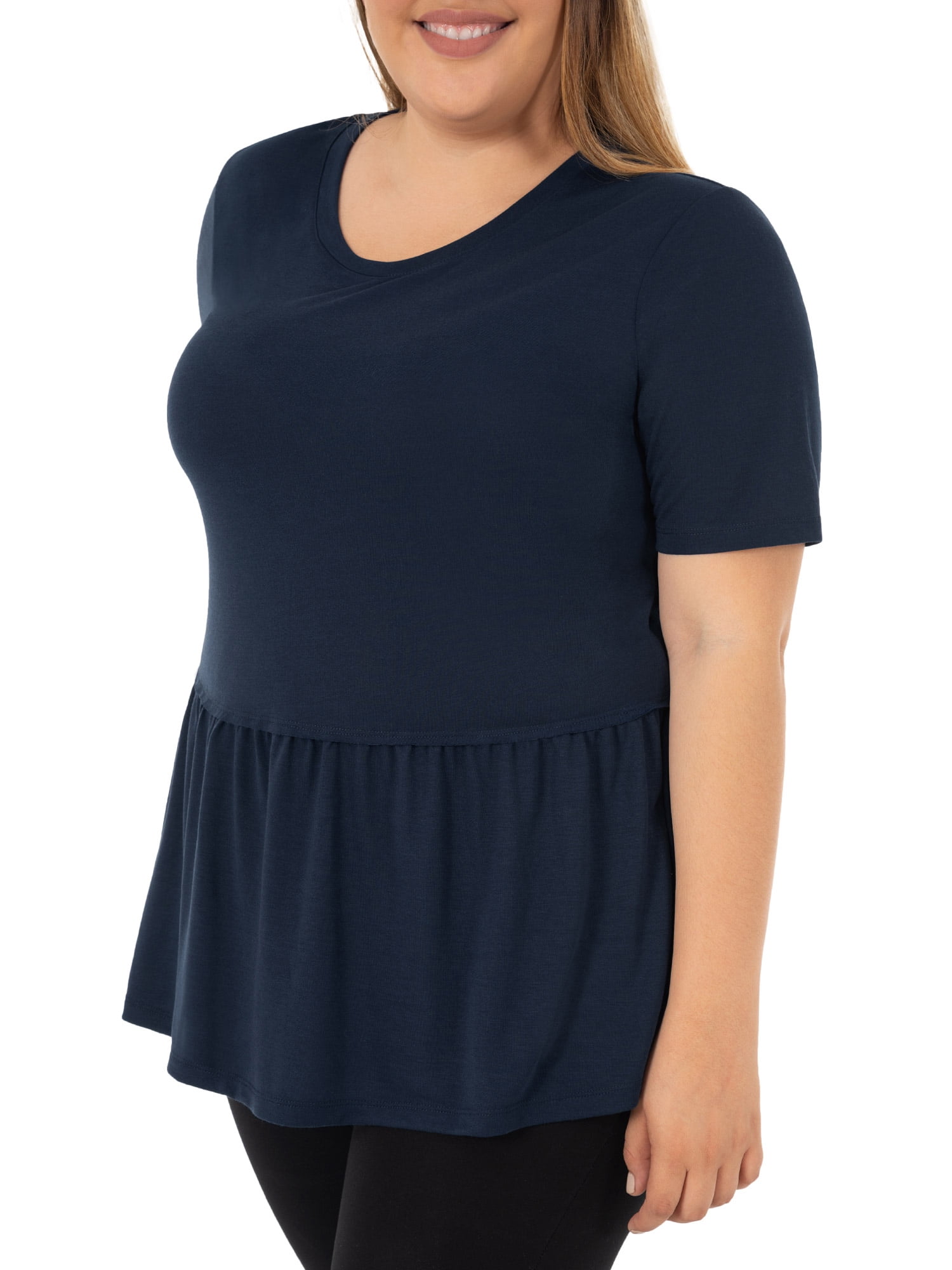 Wright's Women's Plus Size Short Sleeve Crew Neck Classic Peplum Top/Blouse, 1X-4X