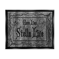 Stupell Industries Here Lies Stella Live Grave Graphic Art Jet Black Floating Framed Canvas Print Wall Art, Design by Lil' Rue