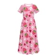 thumbnail image 5 of Uourmeti Tween Girls Maxi Dress Short Sleeve Round Neck Casual Flowy Cute Strawberry Print Summer Long Dress for Girls Big Kids, Size 7-8 Years, 5 of 7