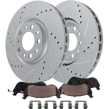 Detroit Axle - Front Brake Kit for 2015-2017 Chrysler 200, 2013-2016 Dodge Dart, Drilled Slotted Brake Rotors Ceramic Brakes Pads Replacement : 12.00" Rotors