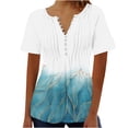 thumbnail image 1 of Tops de Algodón para las Mujeres Impreso en V-Cuello Botón Arriba Manga Corta Superior, Imitación Algodón Casual Blusa, 1 of 4