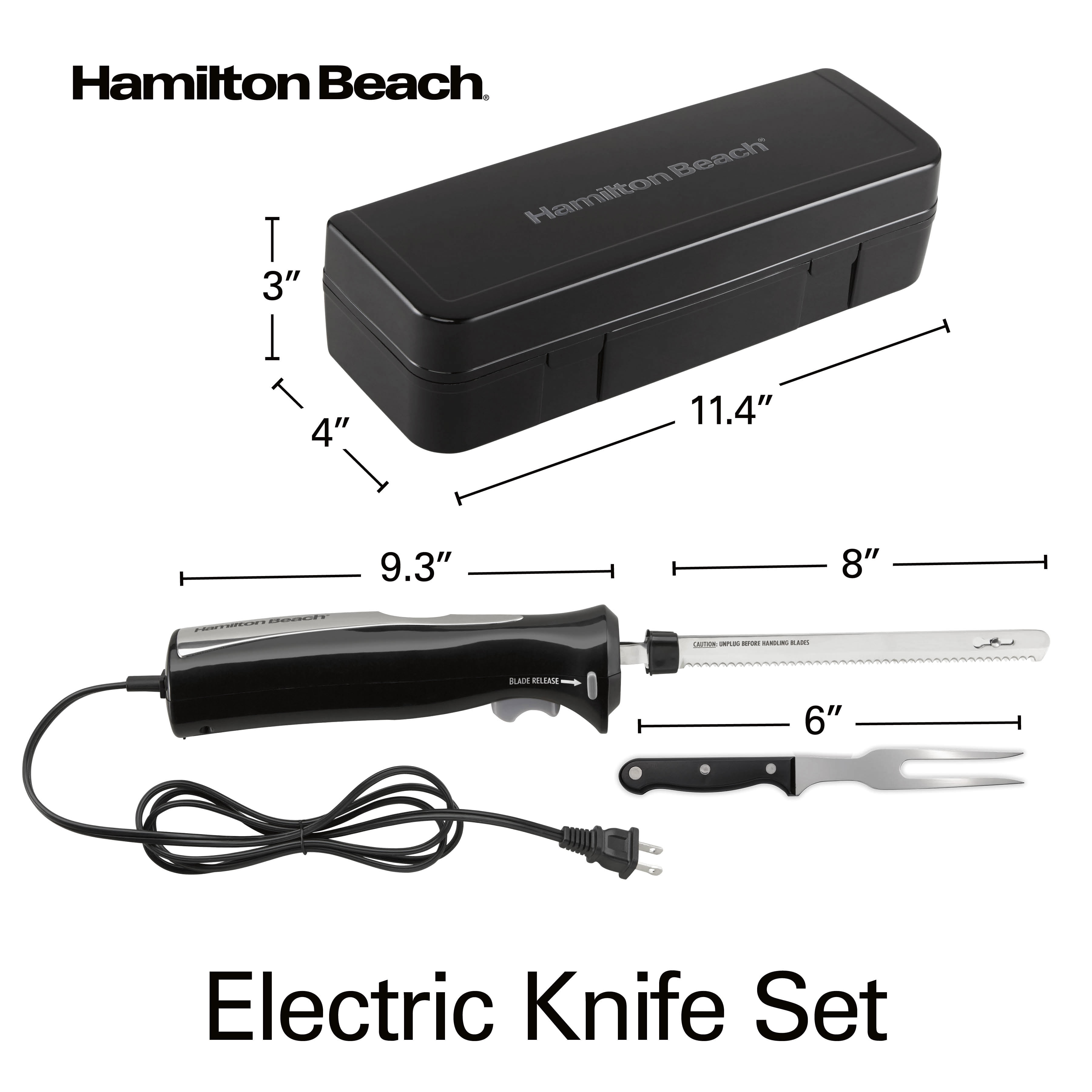 Hamilton Beach Electric Knife Set for Carving Meats, Poultry, Bread,  Crafting Foam & More, Reciprocating Serrated Stainless Steel Blades,  Ergonomic