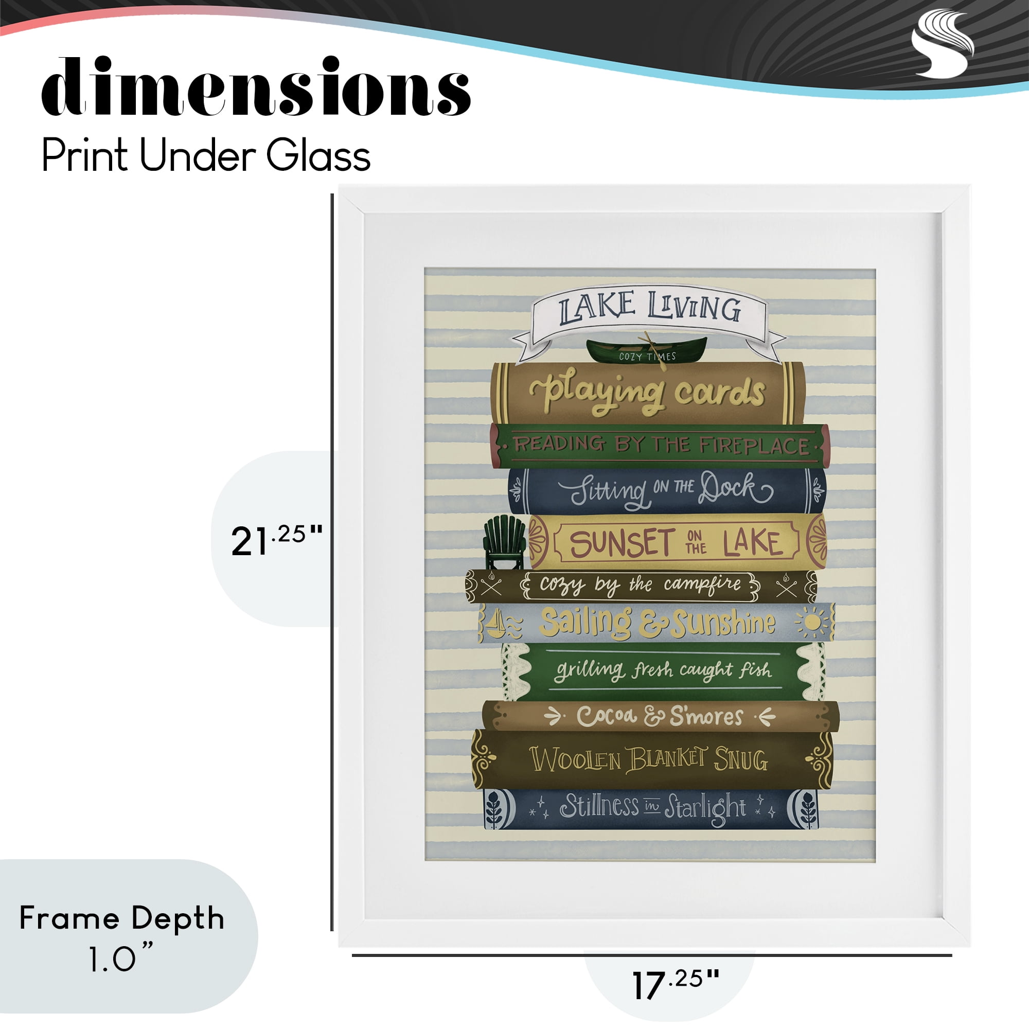 Stupell Industries Lake Living Book Stack White Framed Print Under Glass, design by Giao Williams