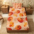 thumbnail image 4 of Erosebridal Pumpkin Leaves Twin Sheets 3pcs,Fall Harvest Bedding,Peach,1 Flat Sheet, 1 Fitted Sheet and 1 Pillowcase, 4 of 6