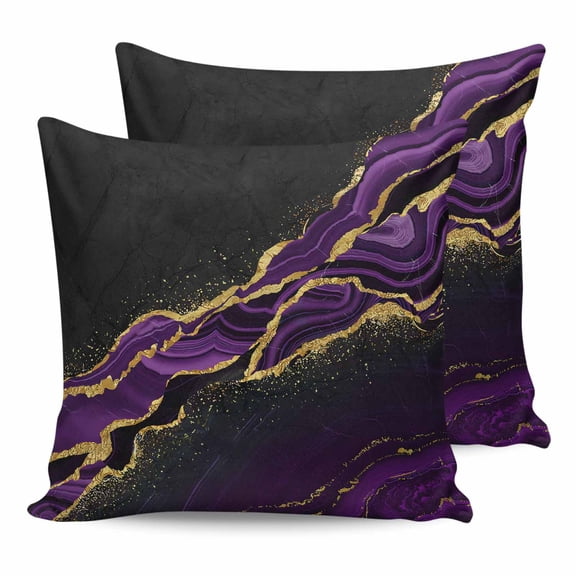 Pillow Covers 24x24 Set of 2, Marble Black Throw Pillow Covers Decorative Couch Cushion Cover, Purple Gold Art Abstract Vintage Farmhouse Microfiber Soft Square Pillowcases for Bedroom Sofa