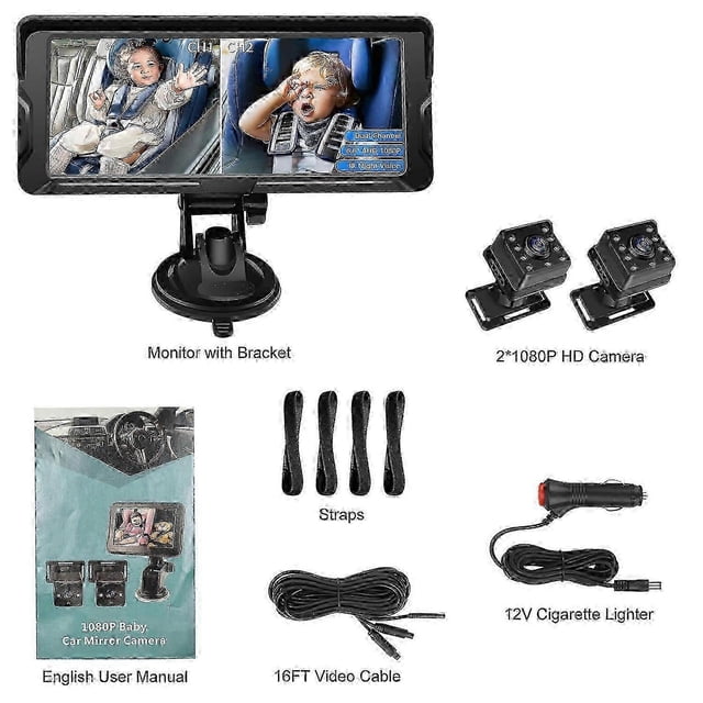 Baby Car Camera Dual Channel 6.8 Inch 1080p Baby Monitor With Ir Night Vision Camera And 150 Wide V