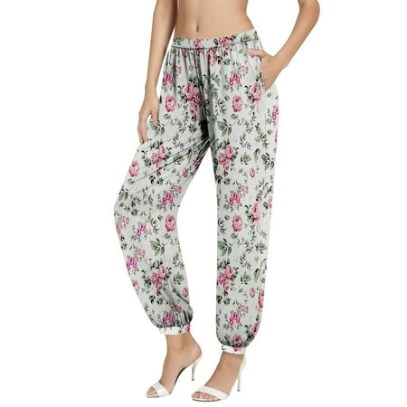 

Qiyuancai Women s Pants Casual Ladies Bohemian Printed Waist Pocket Beach Pajamas Long Trousers