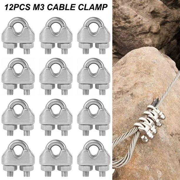 12pcs 304 Stainless Steel Heavy Duty Wire Rope Clamp M3 3mm Cable Clip  Clamp U Bolt Saddle Fastener 