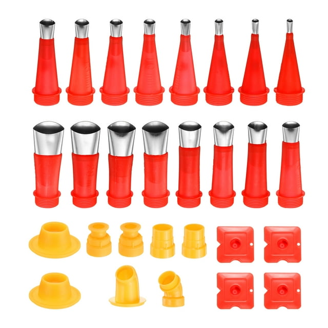Uxcell 24pcs Caulking Finisher Kit 16 Stainless Steel Caulking Nozzle Applicators Reusable Caulking Nozzle Tips with 8 Connection Bases for Bathroom Kitchen Doors Window