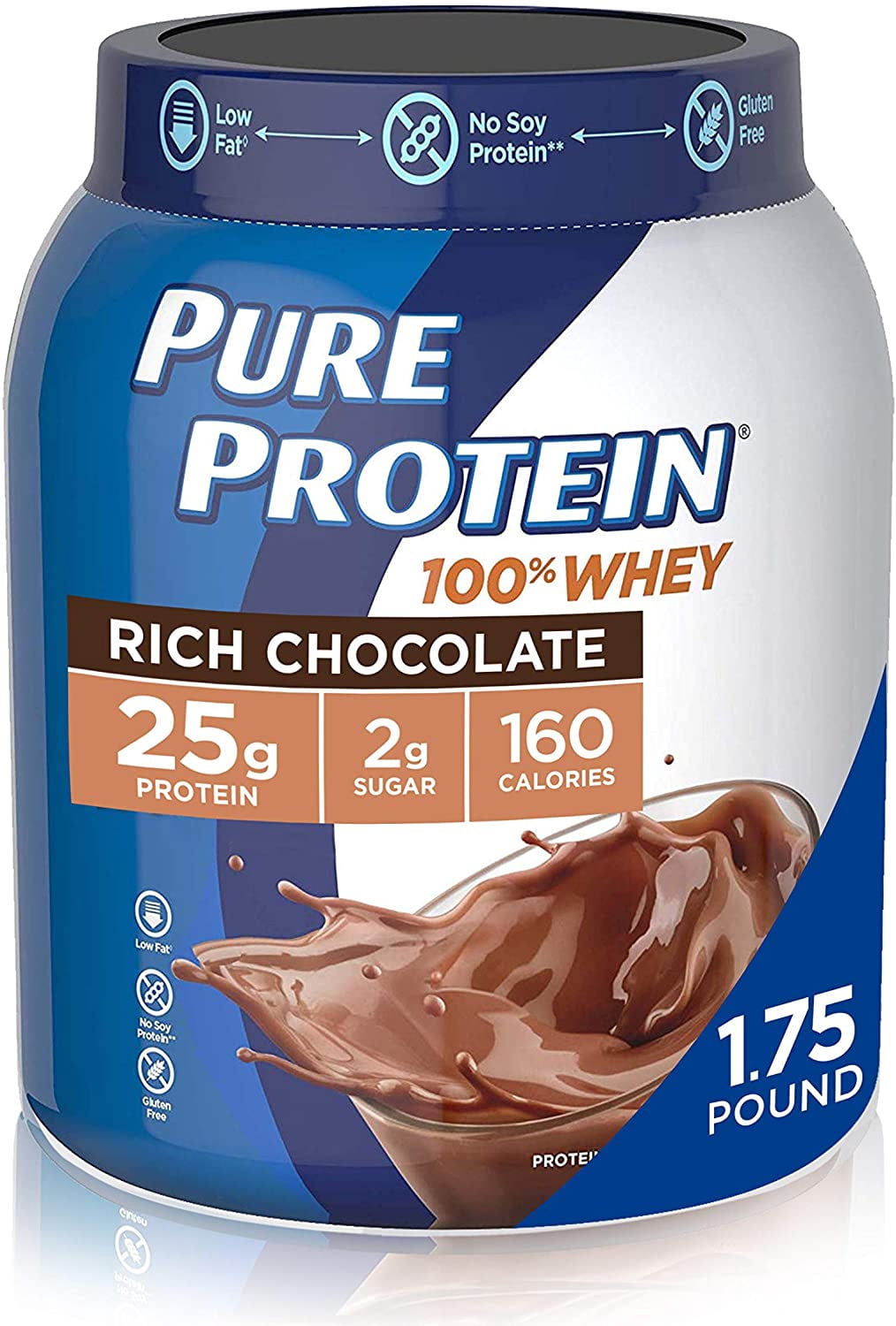 Pure Protein Powder, Whey High Protein, Low Sugar, Gluten Free, Rich Chocolate, 1.75 lbs