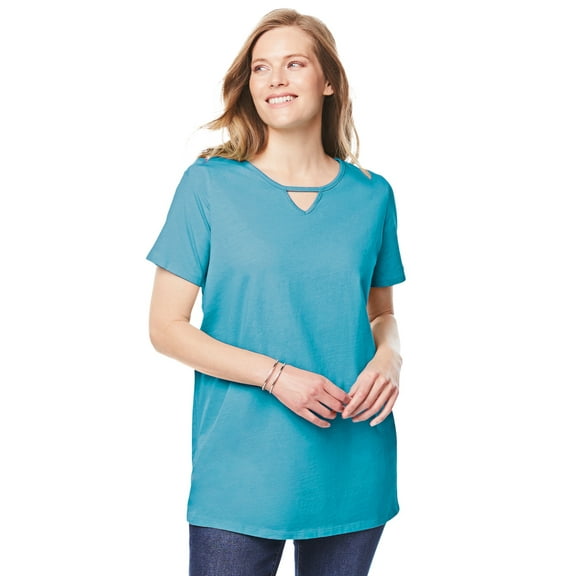 Woman Within Plus Size Perfect Short-Sleeve Keyhole Tee
