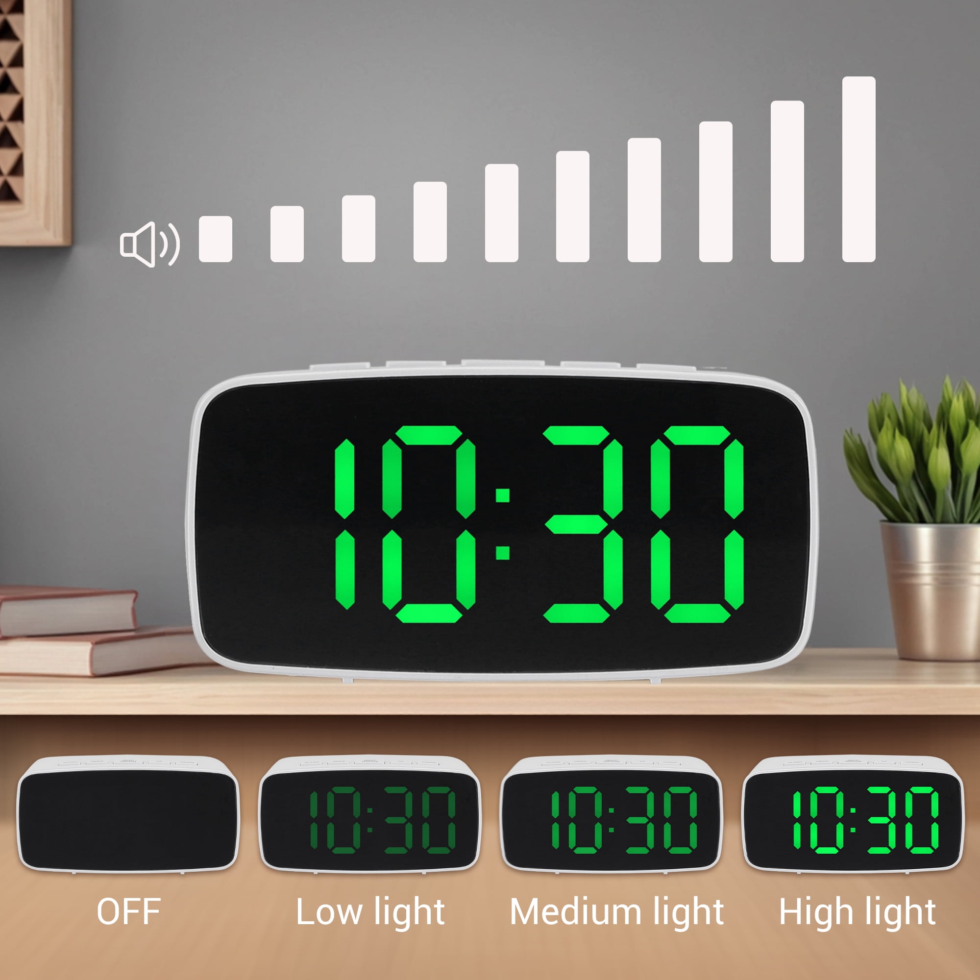 Unique Bargains Alarm Clock Black Housing With White Light 4.7"L x 1.6"W x 2.4"H