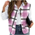 thumbnail image 2 of Fanxing Plus Size Plaid Vests for Women Button Down Collared Sleeveless Jacket Vintage Color Block Vest with Pockets Pink M, 2 of 5