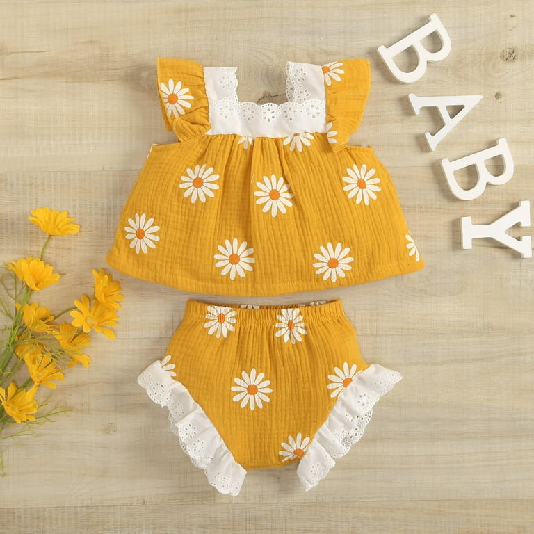 zuwimk Baby Girl Outfit Set Baby Girl Clothes Baby Girls Pant Sets Floral Outfits Cute Baby Clothes Girl Yellow