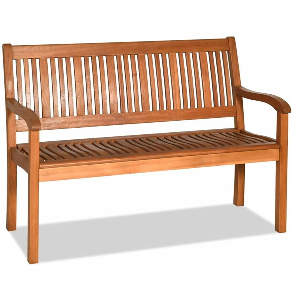 Aimee Lii Two Person Solid Wood Garden Bench with Curved Backrest and Wide Armrest, Outdoor Patio Furniture