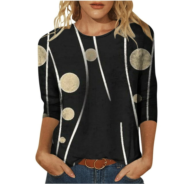 HKEJIAOI Womens 3/4 Sleeve Tops Floral Print Mid-Length XL Summer Tops