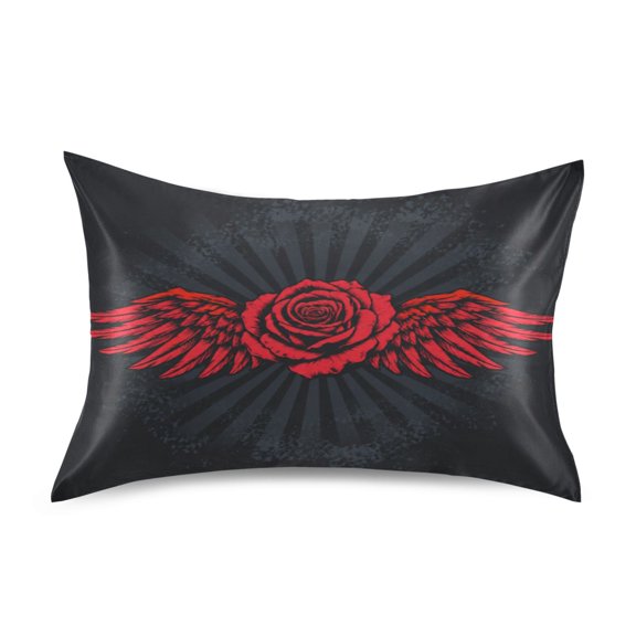 Satin Pillow Case Envelope Pillow Covers Standard Size Soft Pillow Cases for Bedroom, Wing Rose Printed