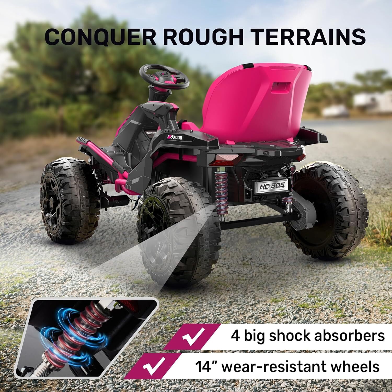 TOKTOO 24V Electric Ride On Car for Big Kids, 4WD Off Road Ride On Toy with Adjustable Seat, Parent Remote, Music & Lights, 4 Wheeler for Boys Girls, Pink