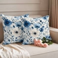 thumbnail image 2 of Blue Flower Outdoor Waterproof Pillow Covers, Spring Cottagecore Blooms Botanica Floral Decorative Square Throw Pillowcase Sofa Cushion Sham for Patio/Couch/Chair, 20"x20" 2 Pack, 2 of 8