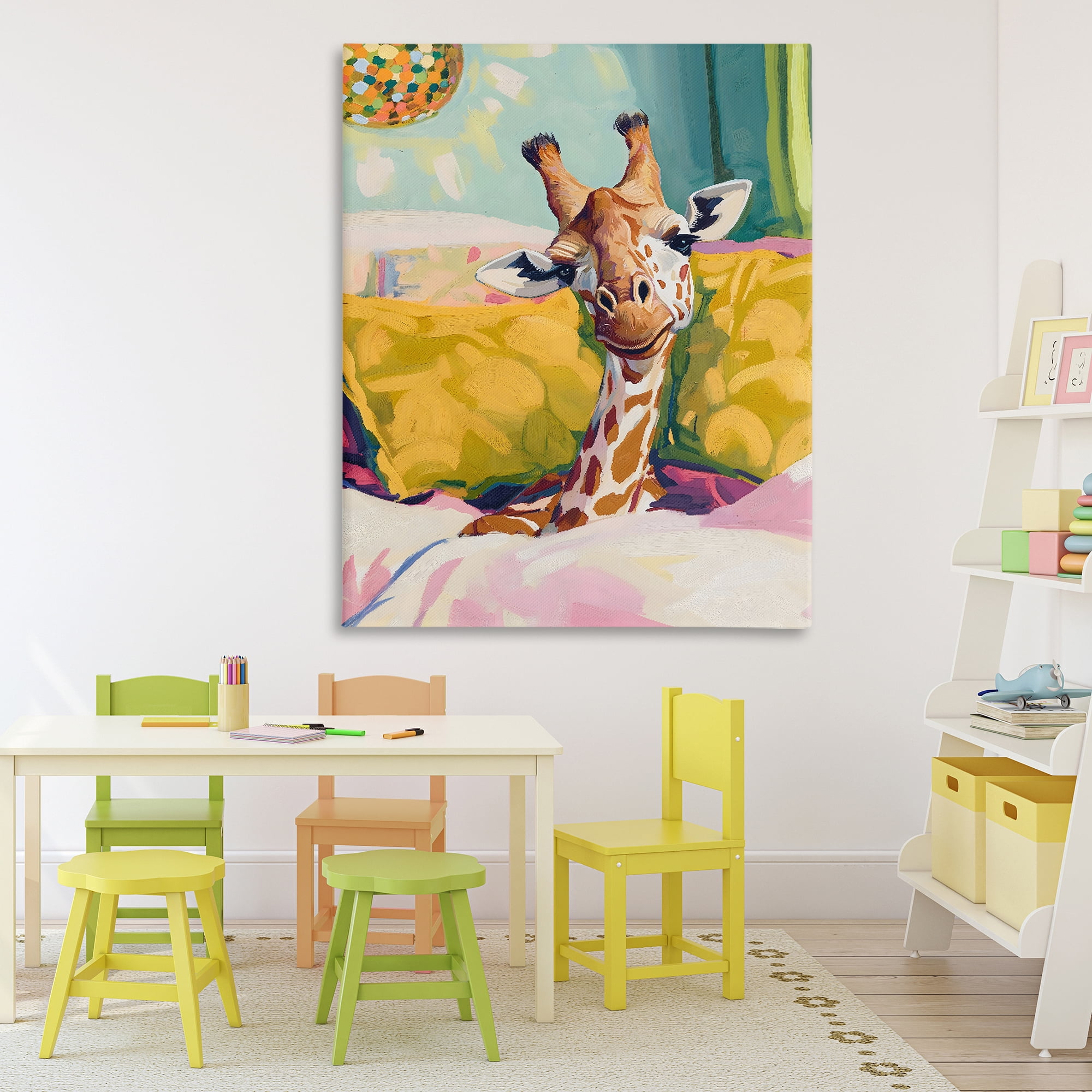 Stupell Industries Cozy Giraffe in Bed Canvas Wall Art, design by The Prints Vibe