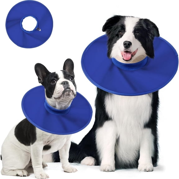 Waterproof Dog Recovery Cone After Surgery, Adjustable Soft Oxford Elizabethan Collar Anti-Lick Wound Healing E-Collar for Hot Pots,Blue,S