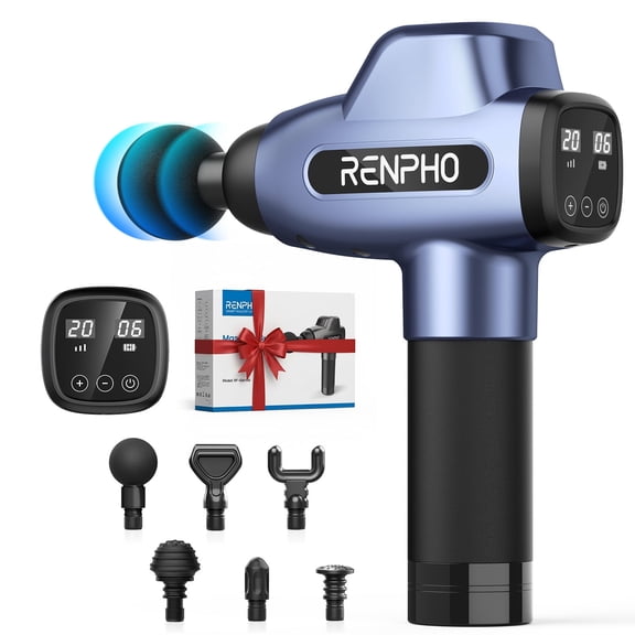 RENPHO Body Massager Muscle Massage Gun for Pain Relief Deep Tissue with 6 Massage Heads, FSA HSA Eligible, Valentines Day Gifts for Women, Dark Blue