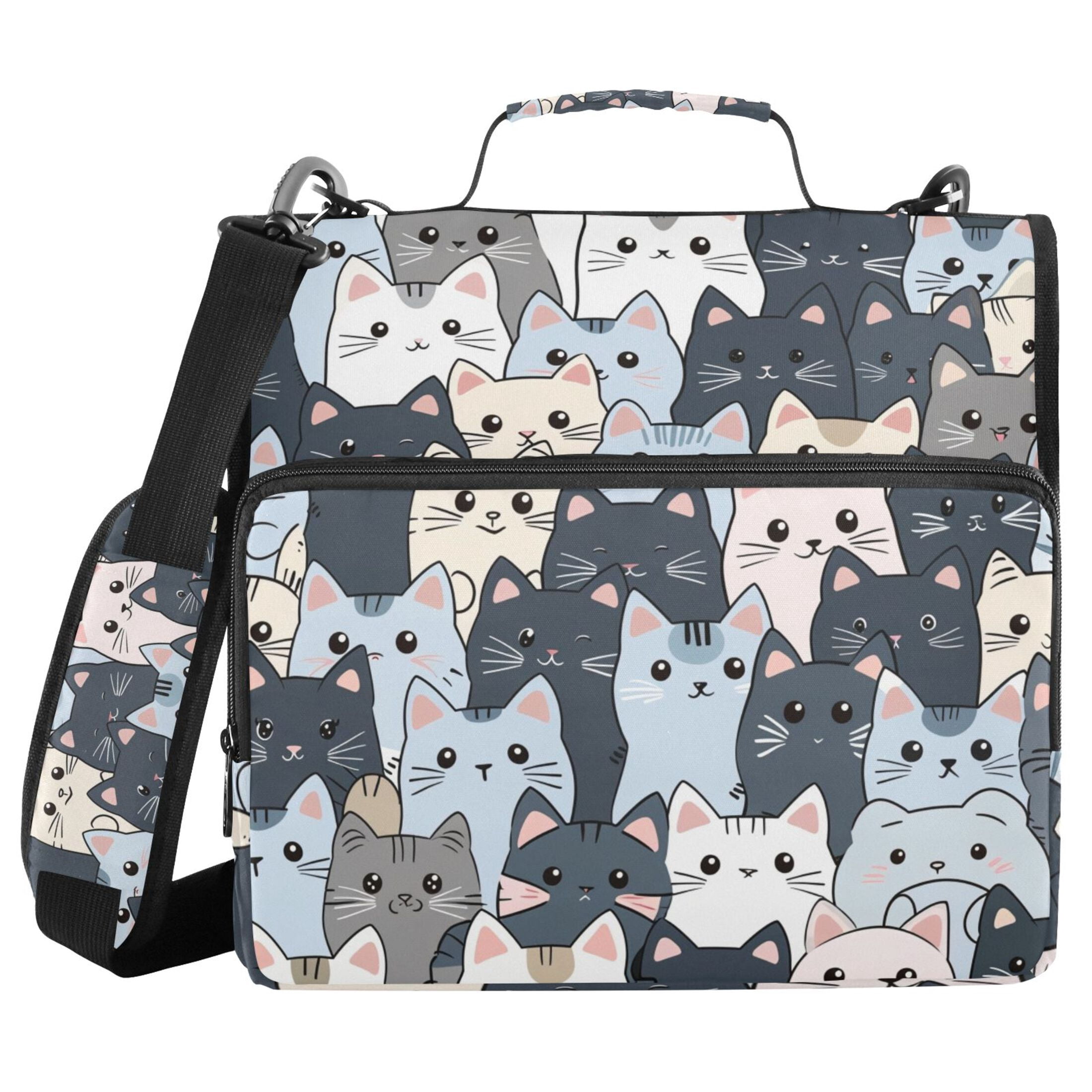 ALAZA Zipper Binder Cute Doodle Cats 3 Ring Trapper Keeper File Folder Organizer Bag
