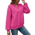thumbnail image 3 of Womens Oversized V Neck Sweatshirt Fleece Long Sleeve Hoodies Pullover Comfy Top Outfits Rose Red XL, 3 of 9