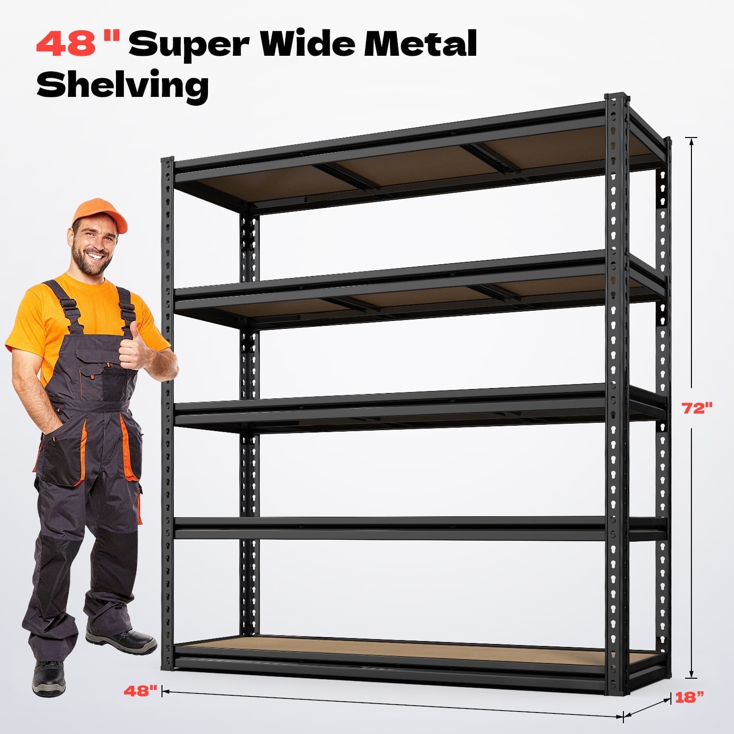 HASIMAN Heavy Duty Garage Shelves 5-Tier 3000LBS Storage Shelving Adjustable Metal Organizer Rack for Kitchen/Pantry/Basement/Bathroom/Laundry 48" L x 18" W x 72" H